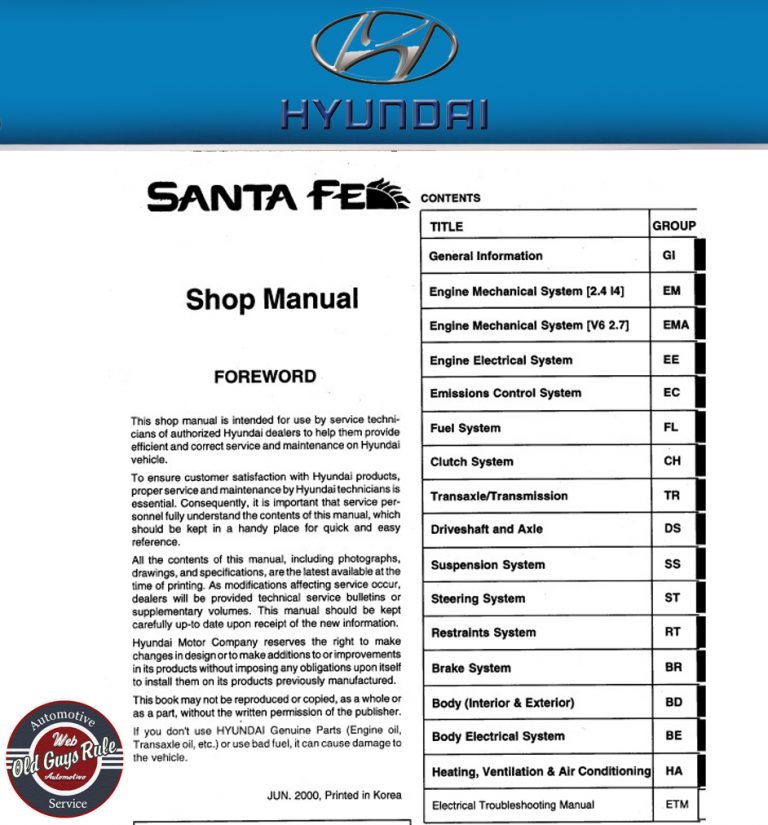Início / Manual de Serviço / Hyundai / Hyundai Santa Fé Manual Serviço